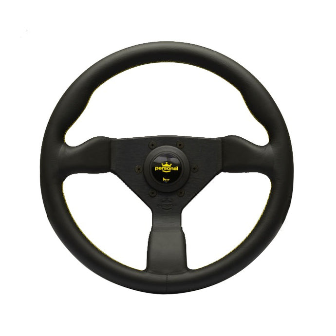 Personal Grinta 330mm Black Leather Yellow Stitch Steering Wheel - Overdrive Auto Tuning, Steering Wheels auto parts